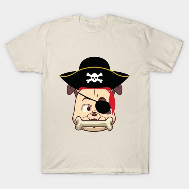 Bulldog With Pirate Eye Patch T-Shirt by Green Gecko Creative